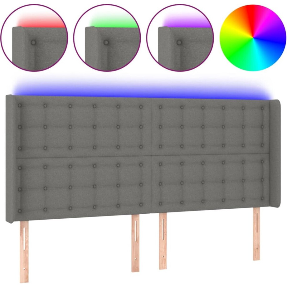 vidaXL - Hoofdbord - LED - 183x16x118/128 - cm - stof - donkergrijs vidaXL - Hoofdbord - LED - 183x16x118/128 - cm - stof - donkergrijs afbeelding 1