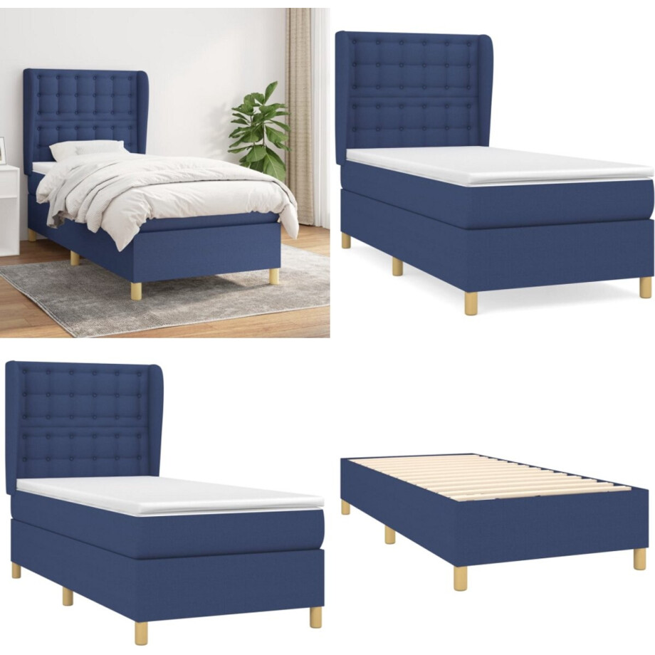 vidaXL Boxspring met matras stof blauw 100x200 cm - Boxspring - Boxsprings - Bed - Slaapmeubel afbeelding 1