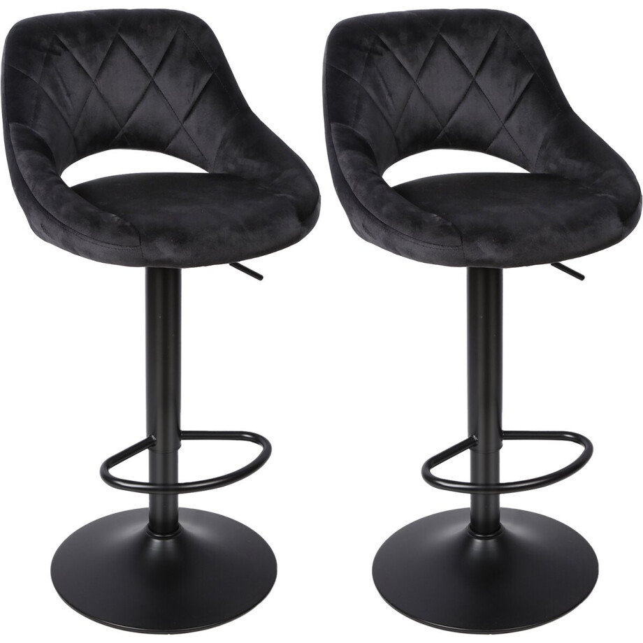 PIPIPOXER-Set van 2 fluwelen barkrukken, in hoogte verstelbaar met metalen poten, zwart afbeelding 1