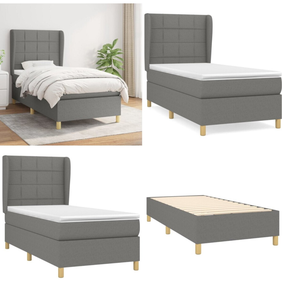 vidaXL Boxspring met matras stof donkergrijs 80x200 cm - Boxspring - Boxsprings - Bed - Slaapmeubel afbeelding 1