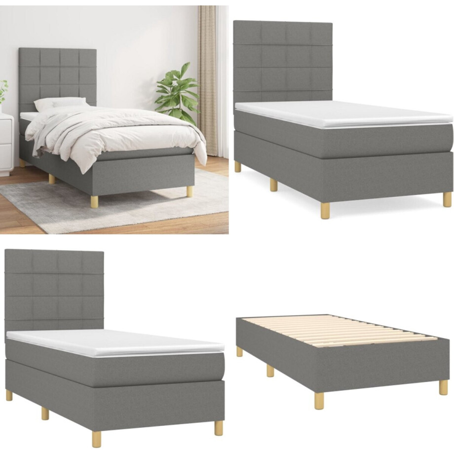 vidaXL Boxspring met matras stof donkergrijs 80x200 cm - Boxspring - Boxsprings - Bed - Slaapmeubel afbeelding 1