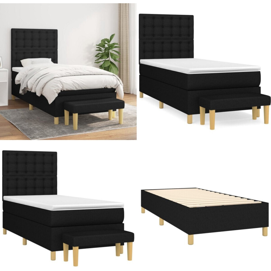 vidaXL Boxspring met matras stof zwart 90x200 cm - Boxspring - Boxsprings - Pocketveringbed - Bed afbeelding 1