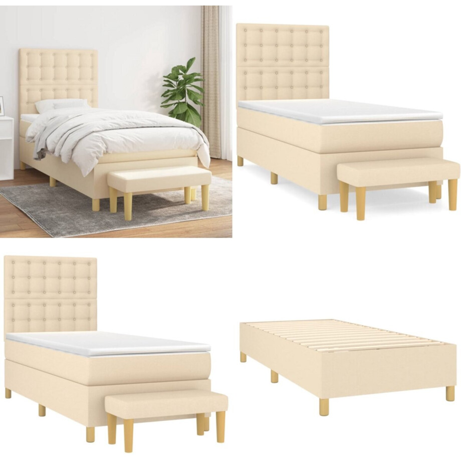 vidaXL Boxspring met matras stof crèmekleurig 90x190 cm - Boxspring - Boxsprings - Pocketveringbed - Bed afbeelding 1