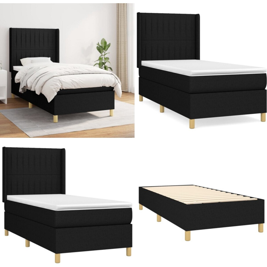 vidaXL Boxspring met matras stof zwart 100x200 cm - Boxspring - Boxsprings - Bed - Slaapmeubel afbeelding 1