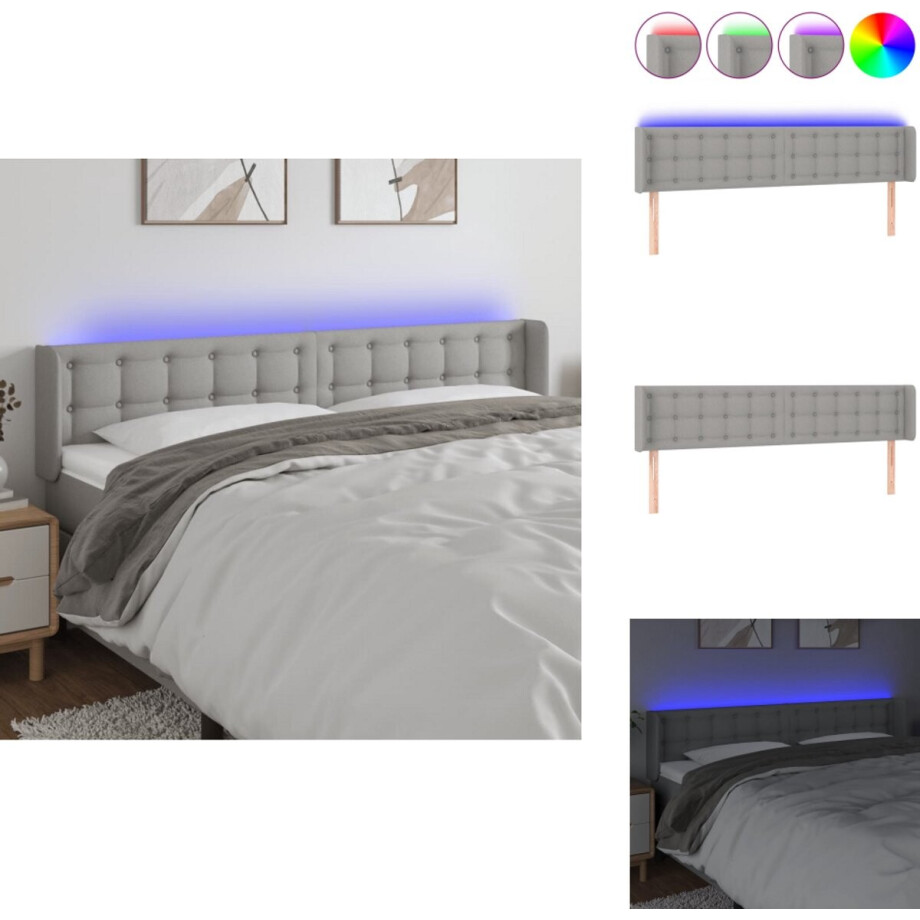 vidaXL Hoofdbord - Hoofdborden - Hoofdeinde - Houten Hoofdbord - Hoofdbord LED 163x16x78/88 cm stof lichtgrijs afbeelding 1
