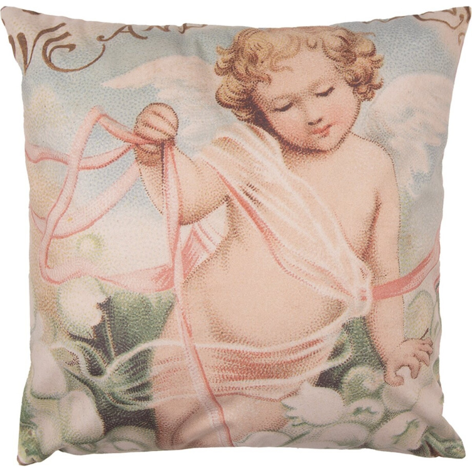 Clayre & Eef Kussenhoes 45x45 cm Roze Wit Polyester Engel afbeelding 1