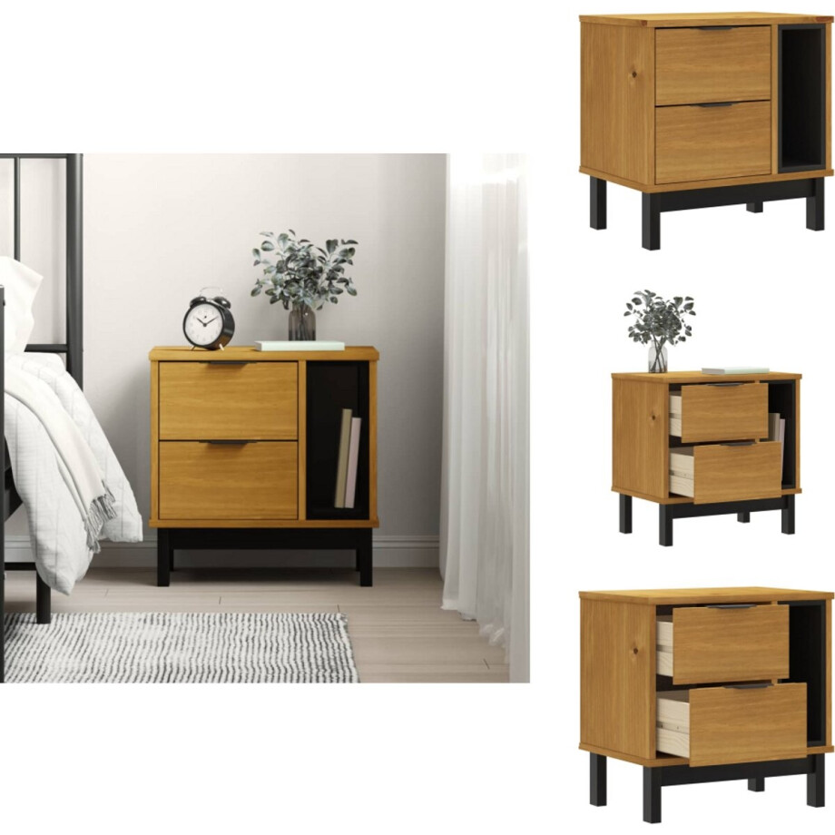 vidaXL Nachtkastje - Nachtkastjes - Nacht Kastje - Kastje - Nachtkastje FLAM 49x35x50 cm massief grenenhout afbeelding 1