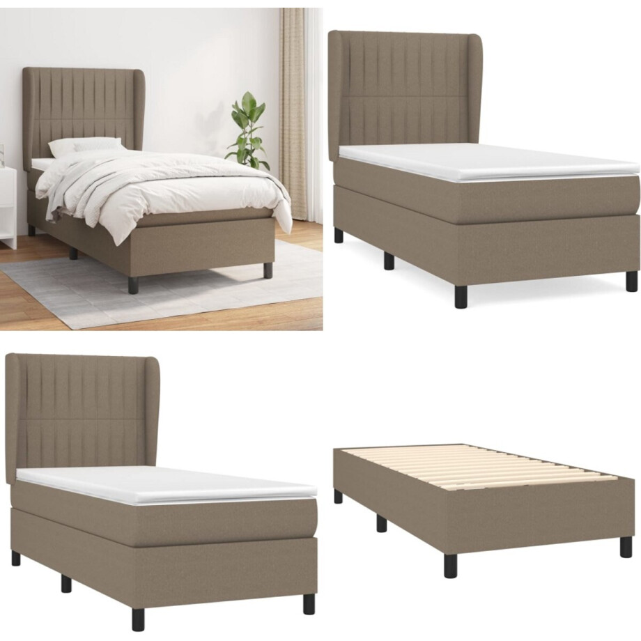 vidaXL - Boxspring - met - matras - stof - taupe - 100x200 - cm vidaXL - Boxspring - met - matras - stof - taupe - 100x200 - cm afbeelding 1