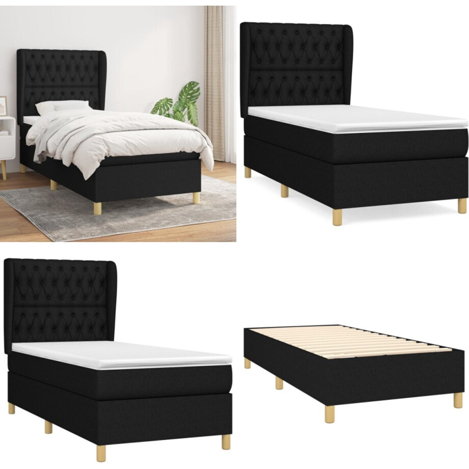 vidaXL Boxspring met matras stof zwart 100x200 cm - Boxspring - Boxsprings - Bed - Slaapmeubel afbeelding 1