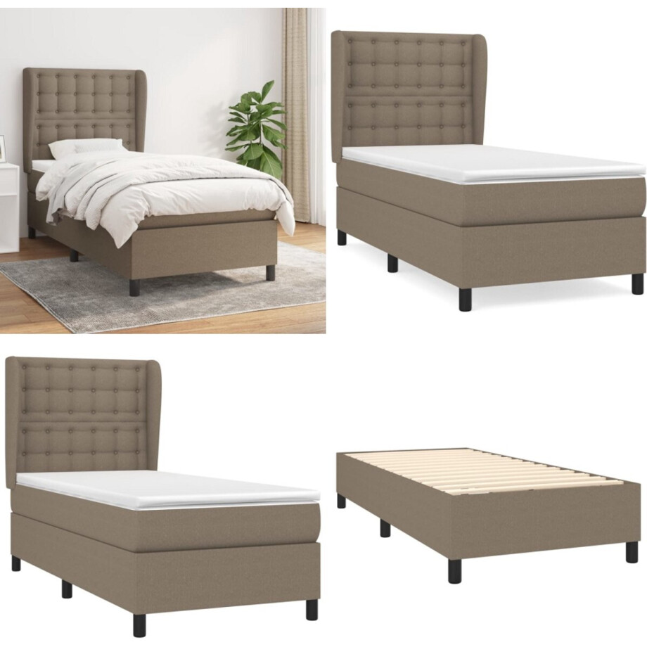 vidaXL Boxspring met matras stof taupe 100x200 cm - Boxspring - Boxsprings - Bed - Slaapmeubel afbeelding 1