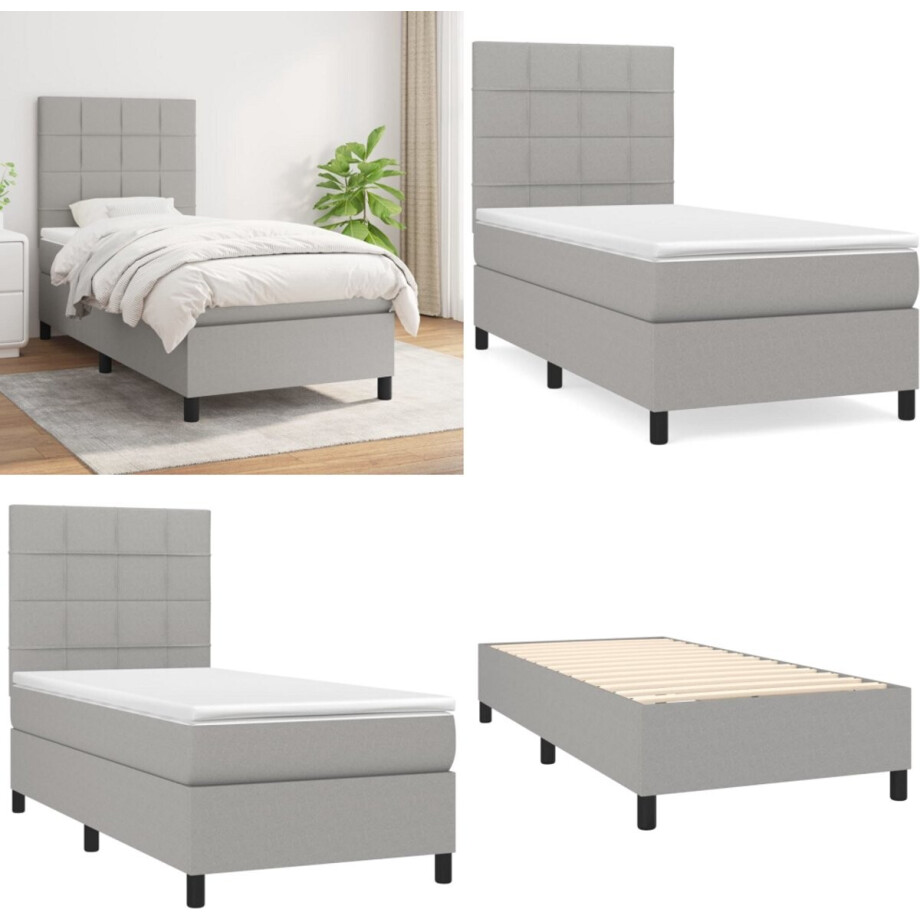 vidaXL Boxspring met matras stof lichtgrijs 90x200 cm - Boxspring - Boxsprings - Bed - Slaapmeubel vidaXL Boxspring met matras stof lichtgrijs 90x200 cm - Boxspring - Boxsprings - Bed - Slaapmeubel afbeelding 1