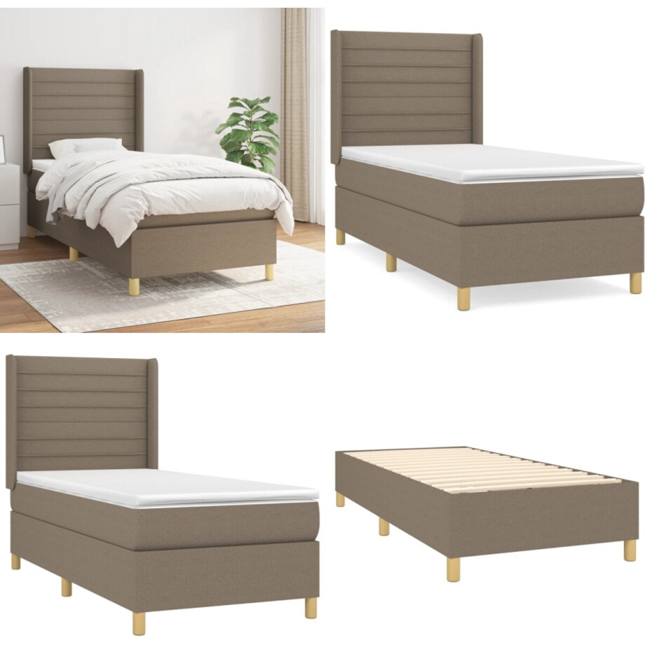 vidaXL Boxspring met matras stof taupe 90x190 cm - Boxspring - Boxsprings - Bed - Slaapmeubel afbeelding 1