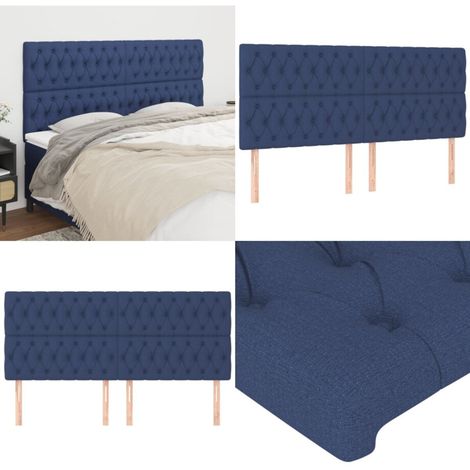 vidaXL Hoofdborden 4 st 90x7x78/88 cm stof blauw - Hoofdbord - Hoofdborden - Hoofdeinde - Houten Hoofdbord vidaXL Hoofdborden 4 st 90x7x78/88 cm stof blauw - Hoofdbord - Hoofdborden - Hoofdeinde - Houten Hoofdbord afbeelding 1