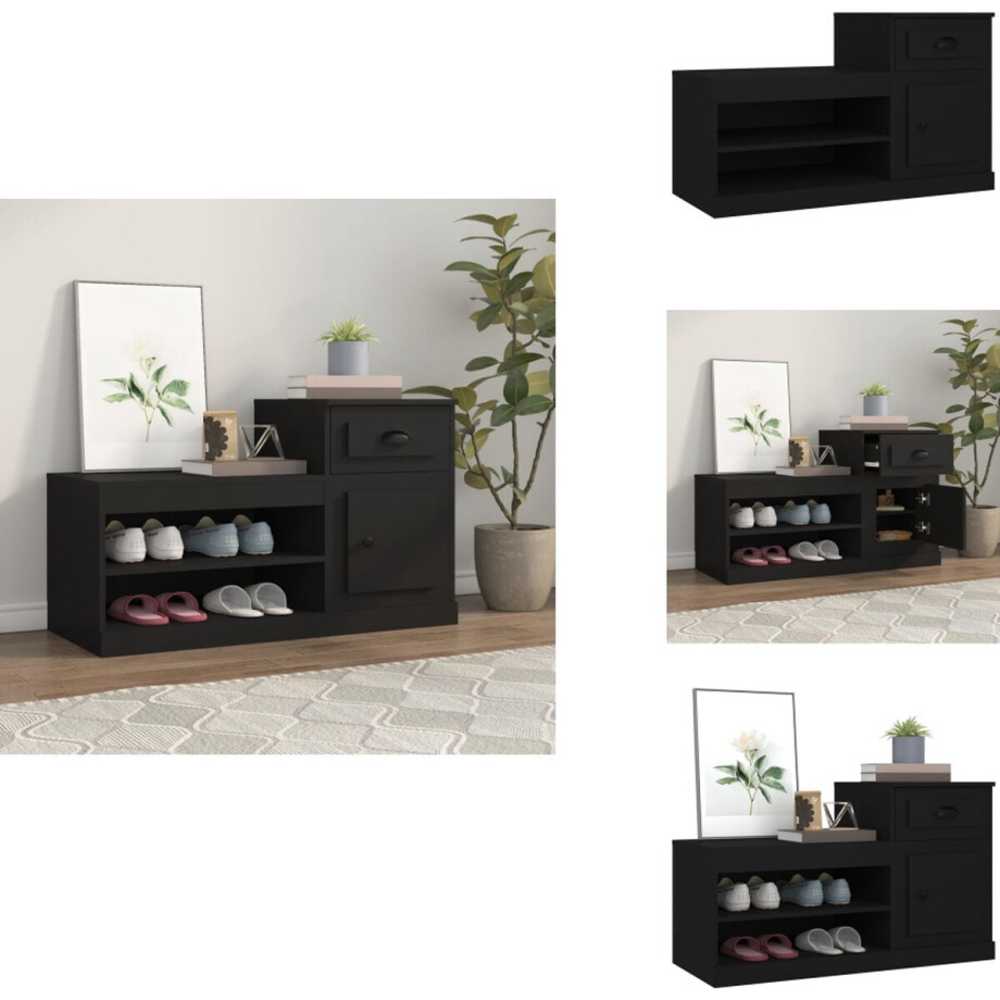 vidaXL Schoenenrek - Schoenenrekken - Opbergrek Voor Schoenen - Schoenenstellage - Schoenenkast 100x42x60 cm bewerkt hout zwart vidaXL Schoenenrek - Schoenenrekken - Opbergrek Voor Schoenen - Schoenenstellage - Schoenenkast 100x42x60 cm bewerkt hout zwart afbeelding 1