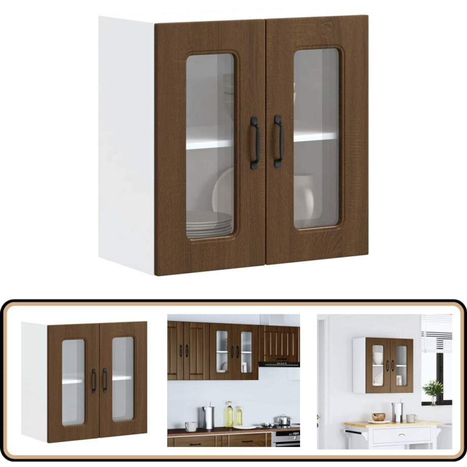 vidaXL Keukenwandkast - Bruin Eiken - Glazen Deur Keukenkast - Wandkast - Opslagruimte - Houten Kast - Bruine Eiken vidaXL Keukenwandkast - Bruin Eiken - Glazen Deur Keukenkast - Wandkast - Opslagruimte - Houten Kast - Bruine Eiken afbeelding 1