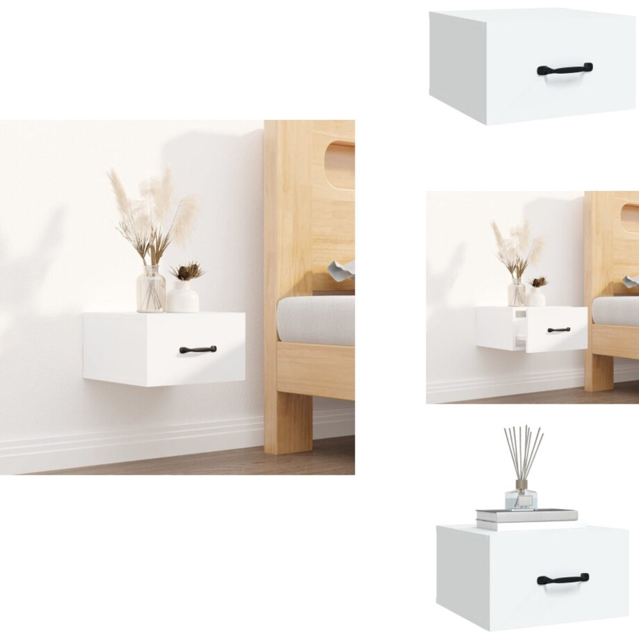 vidaXL Wandnachtkastje - Wandnachtkastjes - Wandgemonteerd Nachtkastje - Wandgemonteerd Bedkastje - Nachtkastje wandgemonteerd 35x35x20 cm wit afbeelding 1