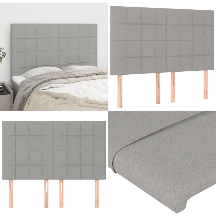 vidaXL Hoofdborden 4 st 72x5x78/88 cm stof lichtgrijs - Hoofdbord - Hoofdborden - Hoofdeinde - Houten Hoofdbord afbeelding 1