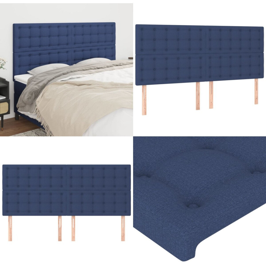 vidaXL Hoofdborden 4 st 90x5x78/88 cm stof blauw - Hoofdbord - Hoofdborden - Hoofdeinde - Houten Hoofdbord vidaXL Hoofdborden 4 st 90x5x78/88 cm stof blauw - Hoofdbord - Hoofdborden - Hoofdeinde - Houten Hoofdbord afbeelding 1
