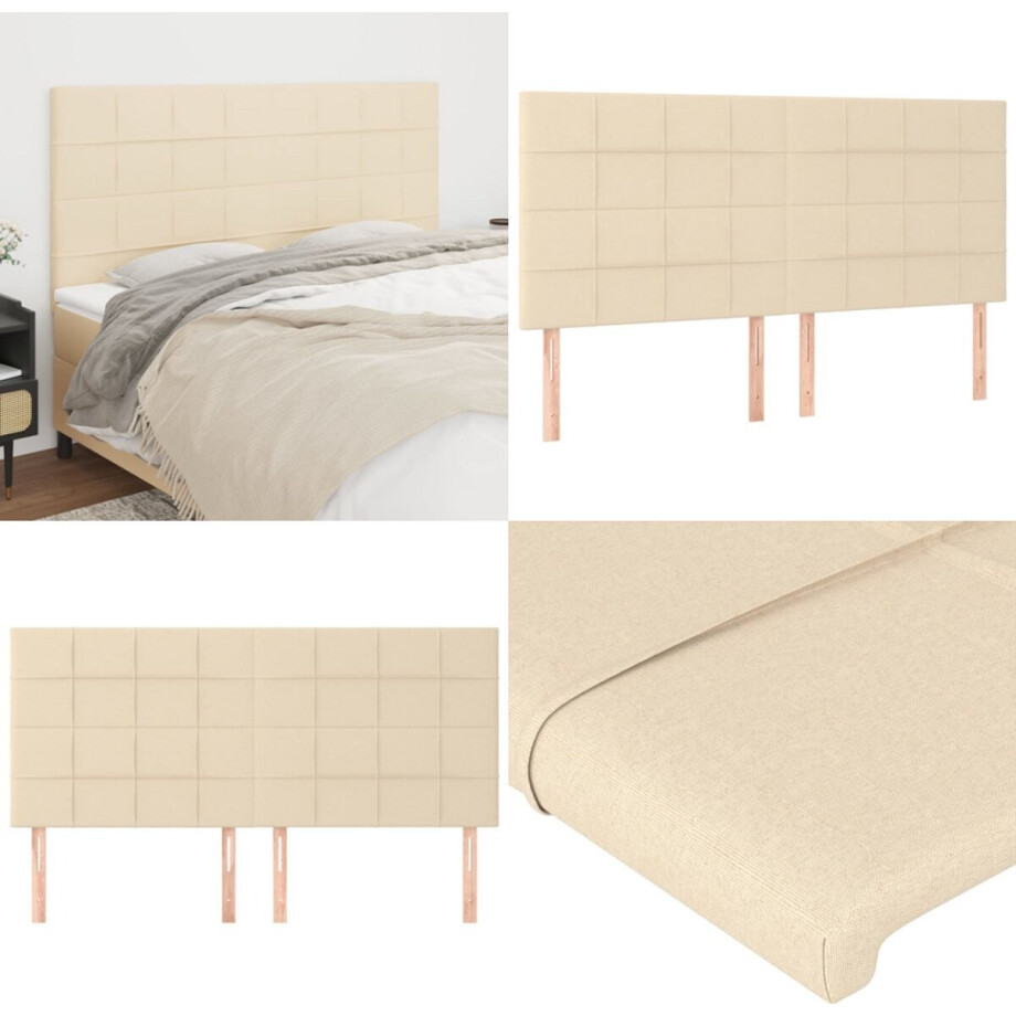 vidaXL Hoofdborden 4 st 90x5x78/88 cm stof crèmekleurig - Hoofdbord - Hoofdborden - Hoofdeinde - Houten Hoofdbord vidaXL Hoofdborden 4 st 90x5x78/88 cm stof crèmekleurig - Hoofdbord - Hoofdborden - Hoofdeinde - Houten Hoofdbord afbeelding 1