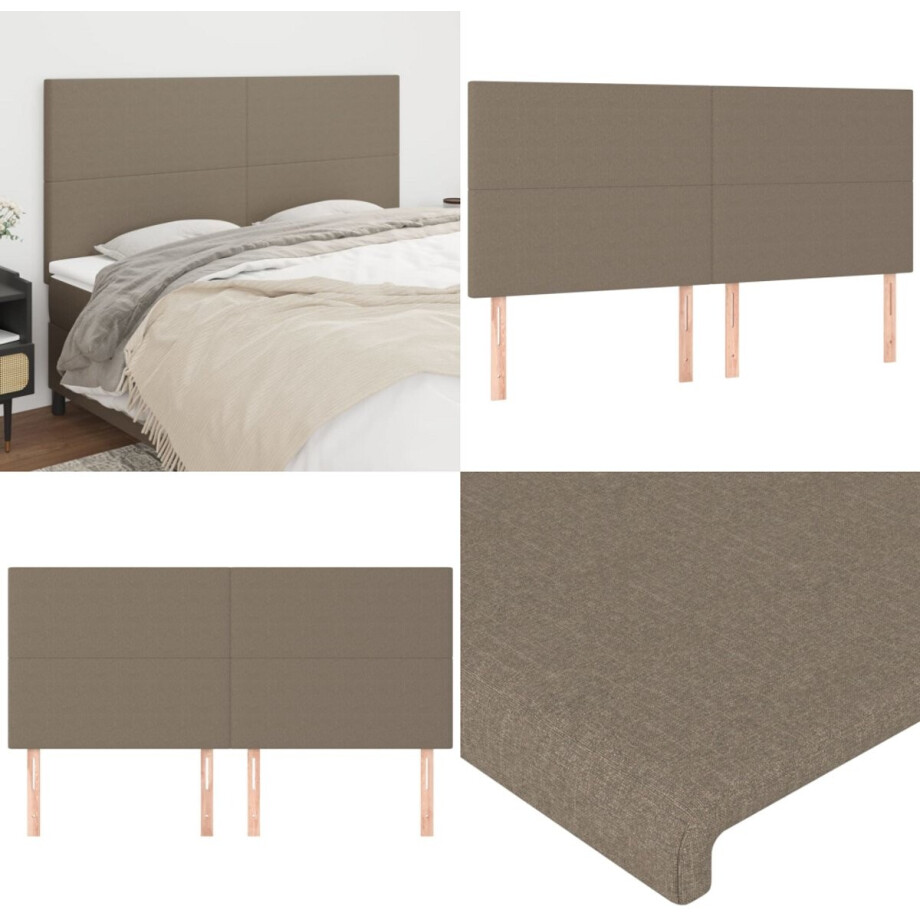 vidaXL Hoofdborden 4 st 100x5x78/88 cm stof taupe - Hoofdbord - Hoofdborden - Hoofdeinde - Houten Hoofdbord vidaXL Hoofdborden 4 st 100x5x78/88 cm stof taupe - Hoofdbord - Hoofdborden - Hoofdeinde - Houten Hoofdbord afbeelding 1