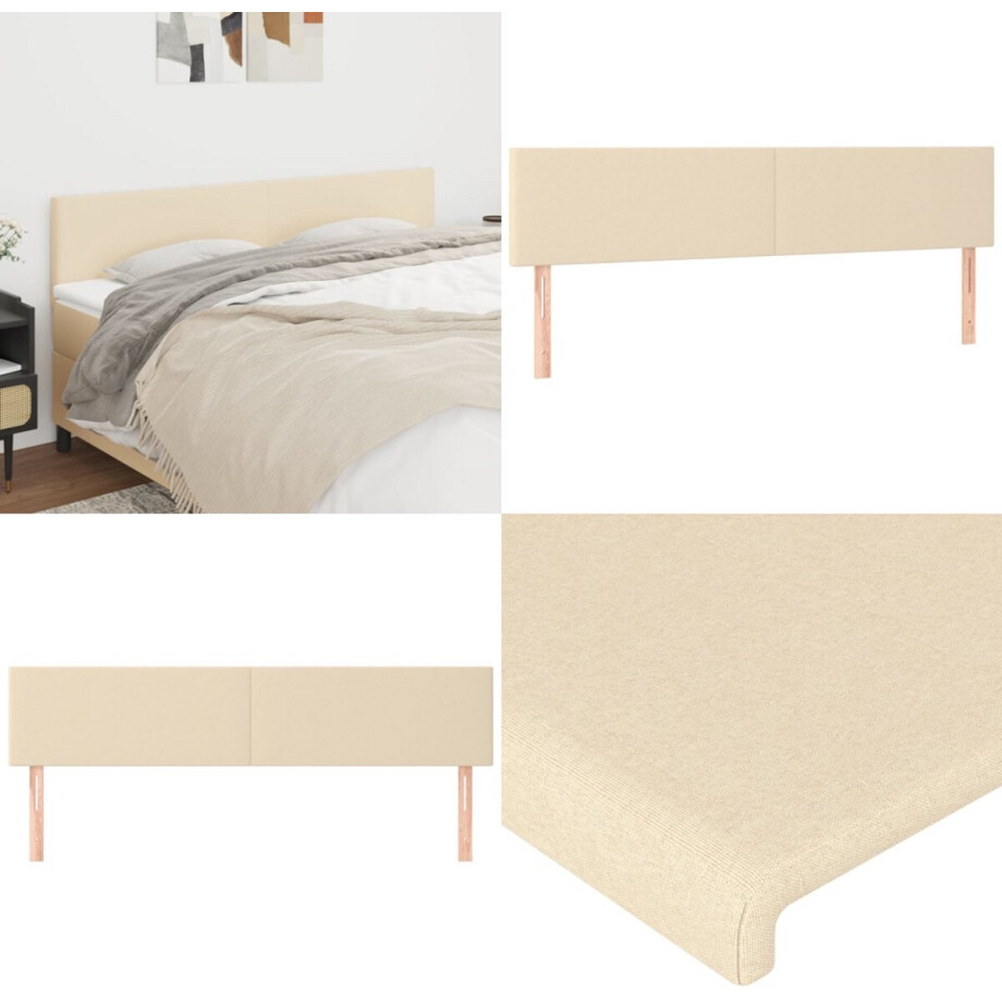 vidaXL Hoofdborden 2 st 100x5x78/88 cm stof crèmekleurig - Hoofdbord - Hoofdborden - Hoofdeinde - Houten Hoofdbord afbeelding 1