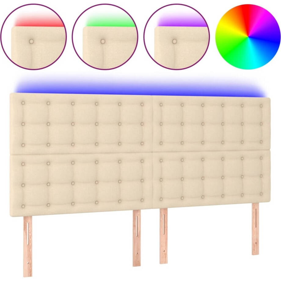 vidaXL - Hoofdbord - LED - 200x5x118/128 - cm - stof - crèmekleurig vidaXL - Hoofdbord - LED - 200x5x118/128 - cm - stof - crèmekleurig afbeelding 1