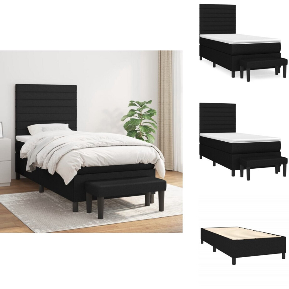 vidaXL Boxspring - Boxsprings - Pocketveringbed - Bed - Boxspring met matras stof zwart 100x200 cm vidaXL Boxspring - Boxsprings - Pocketveringbed - Bed - Boxspring met matras stof zwart 100x200 cm afbeelding 1