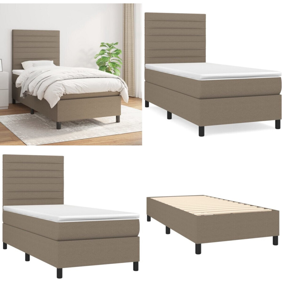 vidaXL Boxspring met matras stof taupe 100x200 cm - Boxspring - Boxsprings - Bed - Slaapmeubel afbeelding 1