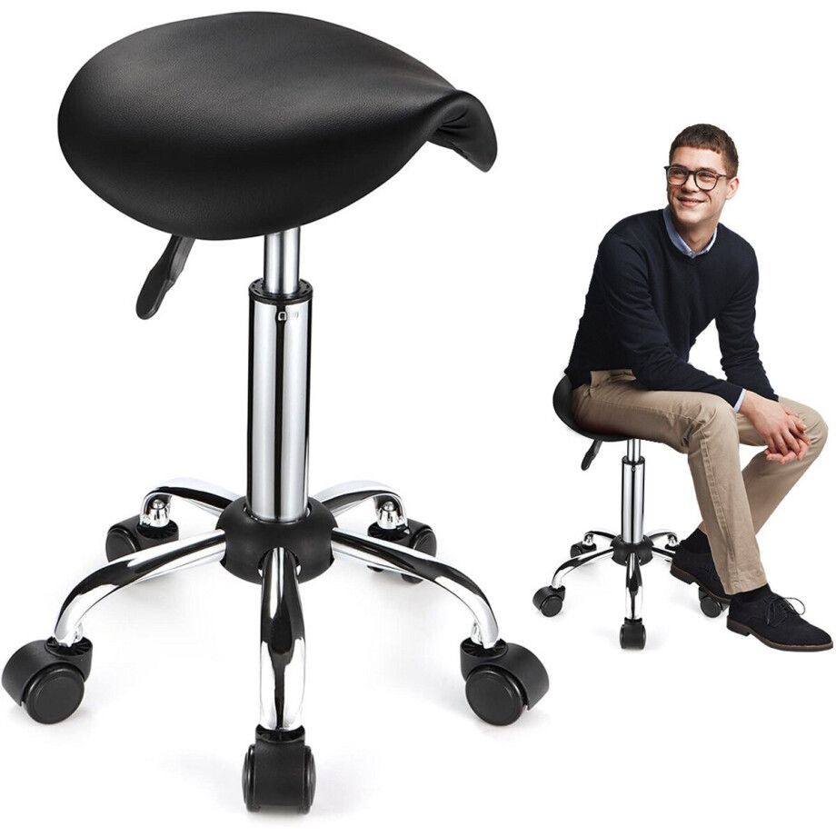 ApexArte® Zadelkruk op Wielen - Kapperskruk Ergonomisch - Tabouret - Zwart ApexArte® Zadelkruk op Wielen - Kapperskruk Ergonomisch - Tabouret - Zwart afbeelding 1