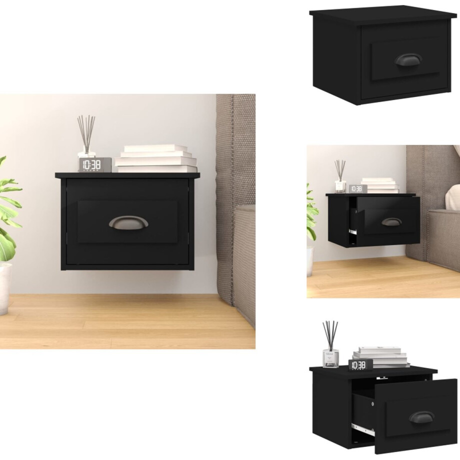 vidaXL Wandnachtkastje - Wandnachtkastjes - Nachtkastje - Wandgemonteerd Nachtkastje - Nachtkastje wandgemonteerd 41,5x36x28 cm zwart afbeelding 1