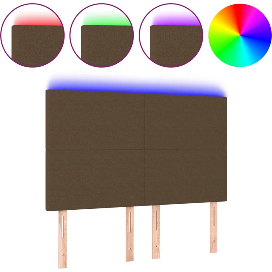 vidaXL - Hoofdbord - LED - 144x5x118/128 - cm - stof - donkerbruin afbeelding 1