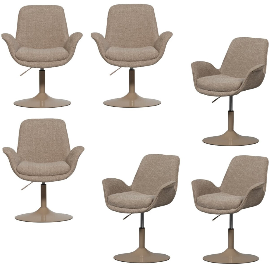 WOOOD Marten Eetkamerstoelen - Polyester - Zand - Set van 6 afbeelding 1