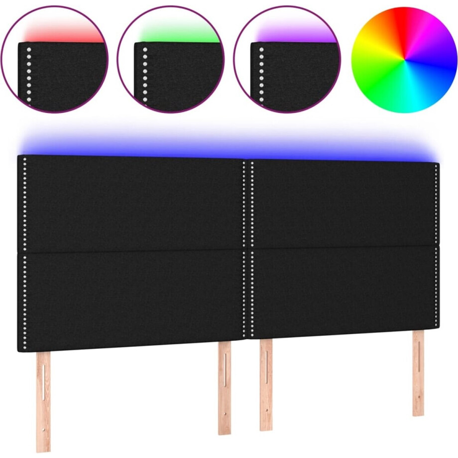 vidaXL - Hoofdbord - LED - 180x5x118/128 - cm - stof - zwart afbeelding 1