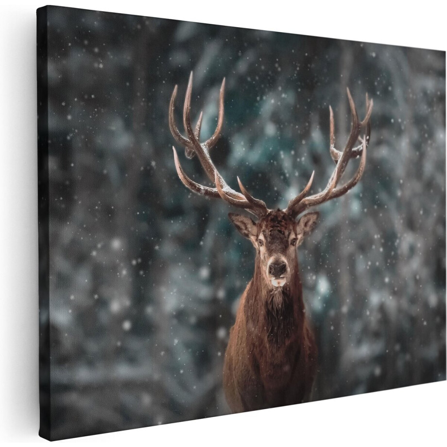 Artaza Canvas Schilderij Hertenkop - Hert In De Sneeuw  - 40x30 - Klein - Foto Op Canvas - Canvas Print afbeelding 1