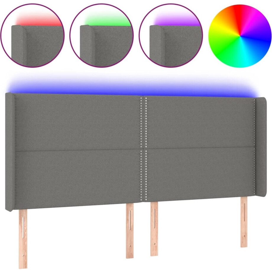 vidaXL - Hoofdbord - LED - 183x16x118/128 - cm - stof - donkergrijs afbeelding 1