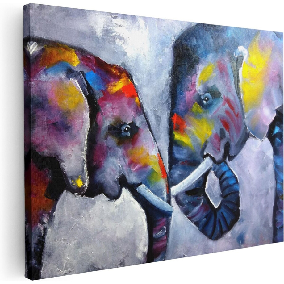 Artaza Canvas Schilderij Abstracte Olifanten - 40x30 cm - Klein - Muurdecoratie Dieren - Wanddecoratie Woonkamer - Kamer Accessoires Kleurrijk afbeelding 1