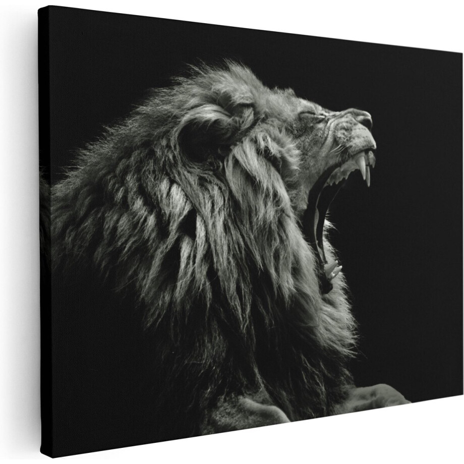 Artaza Canvas Schilderij Brullende Leeuw - Leeuwenkop - Zwart Wit - 40x30 - Klein - Foto Op Canvas - Canvas Print Artaza Canvas Schilderij Brullende Leeuw - Leeuwenkop - Zwart Wit - 40x30 - Klein - Foto Op Canvas - Canvas Print afbeelding 1