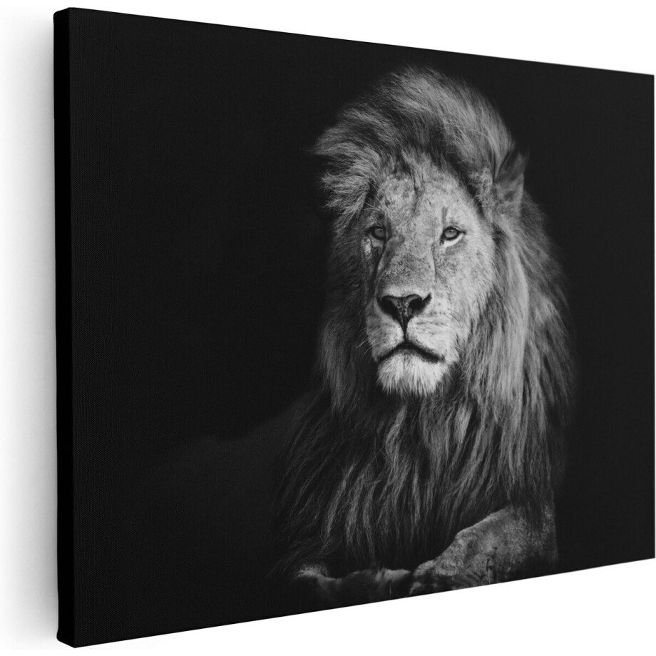 Artaza Canvas Schilderij Leeuw - Leeuwenkop - Zwart Wit - 40x30 - Klein - Foto Op Canvas - Canvas Print afbeelding 1