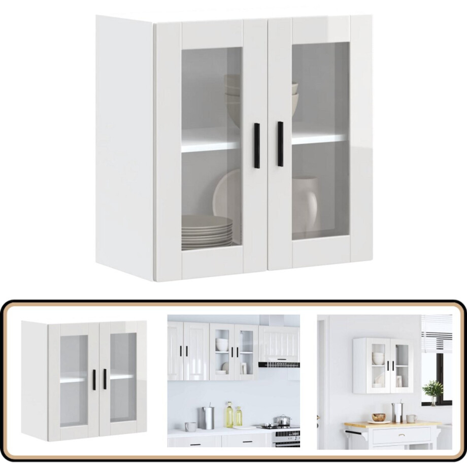 vidaXL Keukenwandkast Porto hoogglans wit Keukenwandkast - Keukenopbergruimte - Houten Keukenkast - Witte Keukenkast - Glazen Deur vidaXL Keukenwandkast Porto hoogglans wit Keukenwandkast - Keukenopbergruimte - Houten Keukenkast - Witte Keukenkast - Glazen Deur afbeelding 1