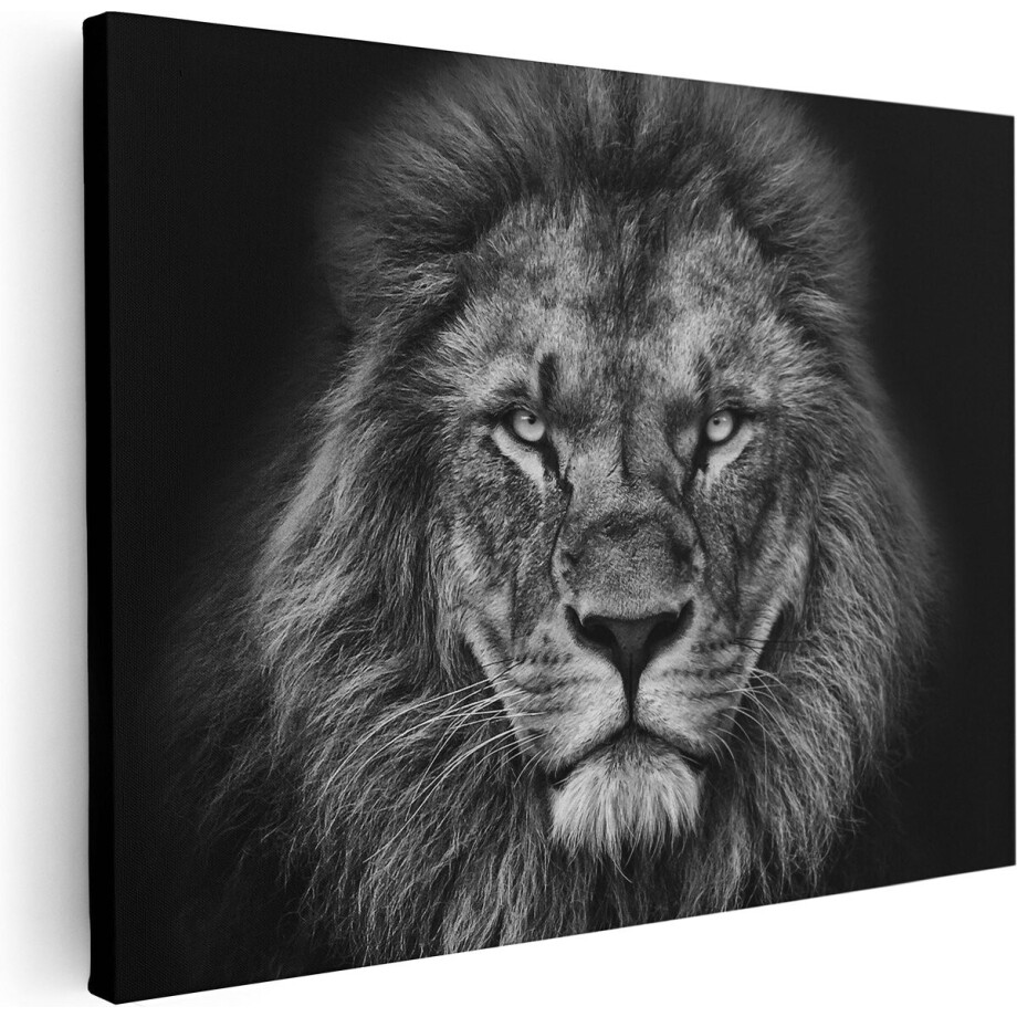 Artaza Canvas Schilderij Leeuw - Leeuwenkop - Zwart Wit - 40x30 - Klein - Foto Op Canvas - Canvas Print afbeelding 1