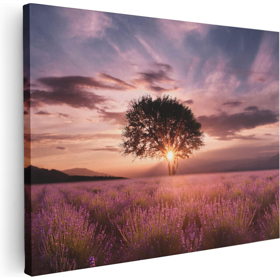 Artaza Canvas Schilderij Bloemenveld Met Lavendel Bij Zonsondergang - 40x30 - Klein - Foto Op Canvas - Canvas Print Artaza Canvas Schilderij Bloemenveld Met Lavendel Bij Zonsondergang - 40x30 - Klein - Foto Op Canvas - Canvas Print afbeelding 1