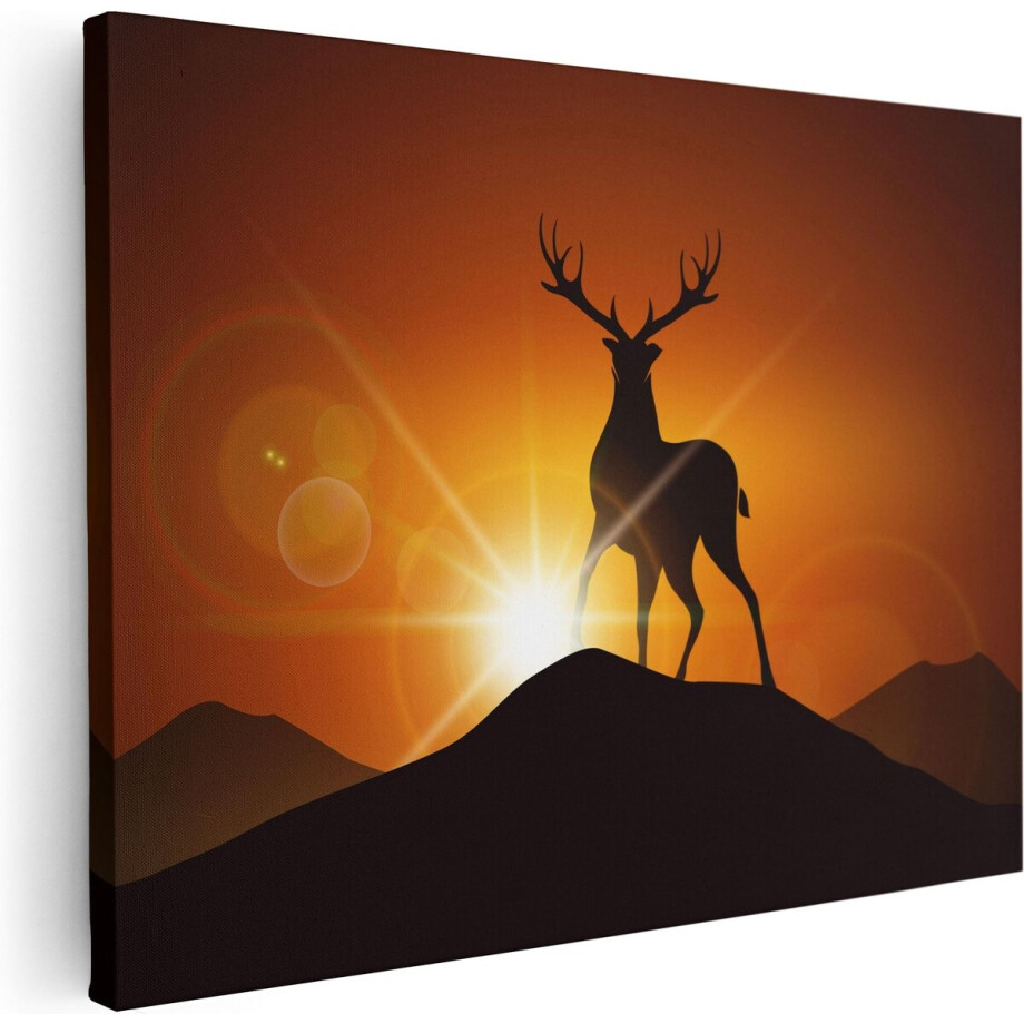 Artaza Canvas Schilderij Hert - 80x60 cm - Wanddecoratie Zonsondergang - Muurdecoratie Silhouet - Schilderijen Op Canvas Artaza Canvas Schilderij Hert - 80x60 cm - Wanddecoratie Zonsondergang - Muurdecoratie Silhouet - Schilderijen Op Canvas afbeelding 1