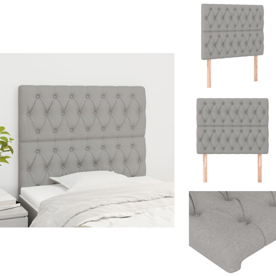 vidaXL Hoofdbord - Hoofdborden - Hoofdeinde - Houten Hoofdbord - Hoofdborden 2 st 100x7x78/88 cm stof lichtgrijs afbeelding 1