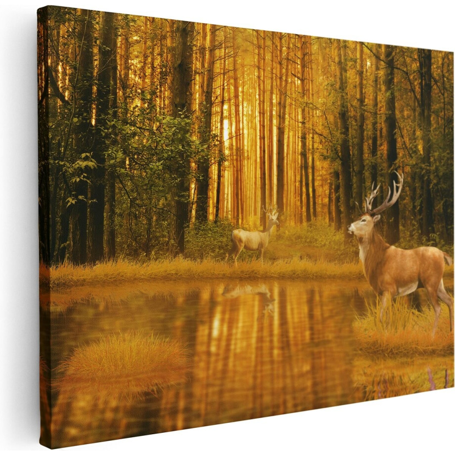 Artaza Canvas Schilderij Hert - 80x60 cm - Wanddecoratie Bos - Muurdecoratie Herten - Schilderijen Op Canvas Natuur afbeelding 1
