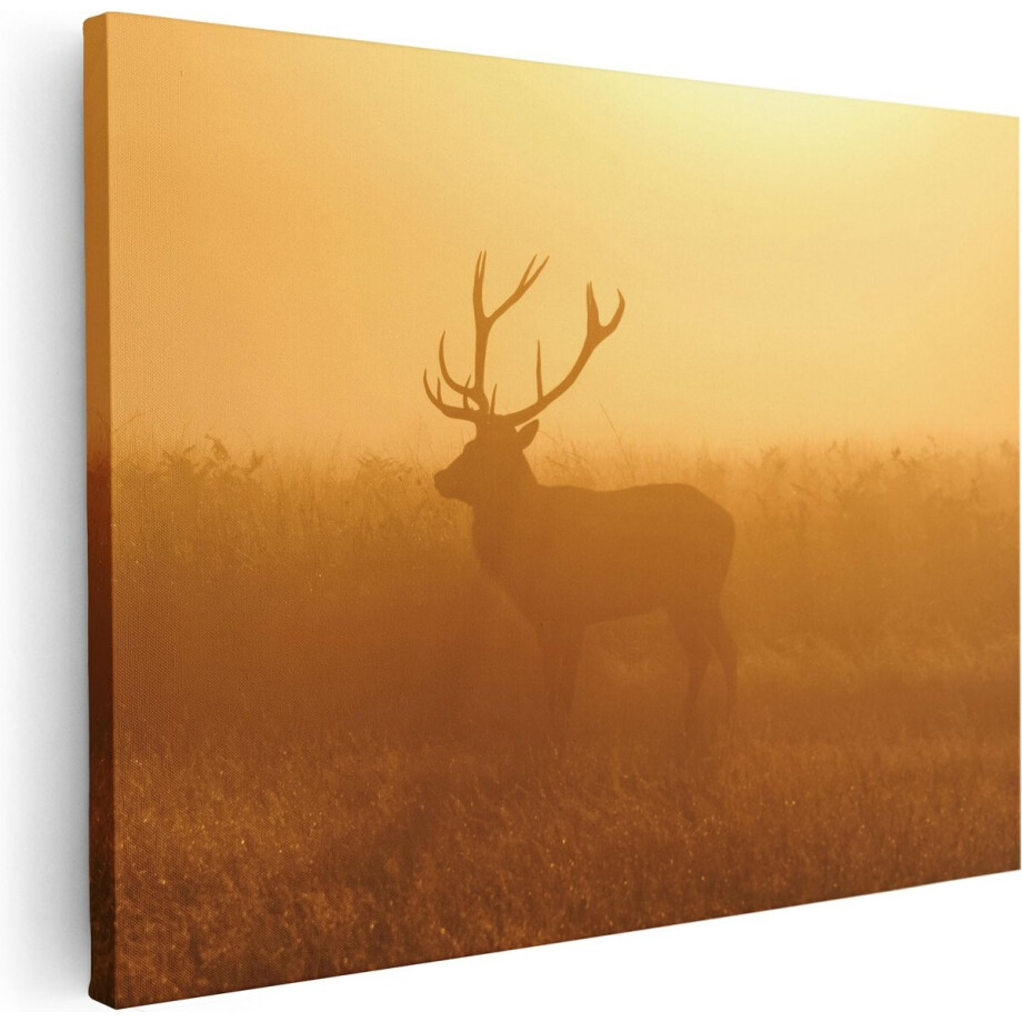 Artaza Canvas Schilderij Hert Tijdens De Mist - 80x60 - Foto Op Canvas - Canvas Print afbeelding 1