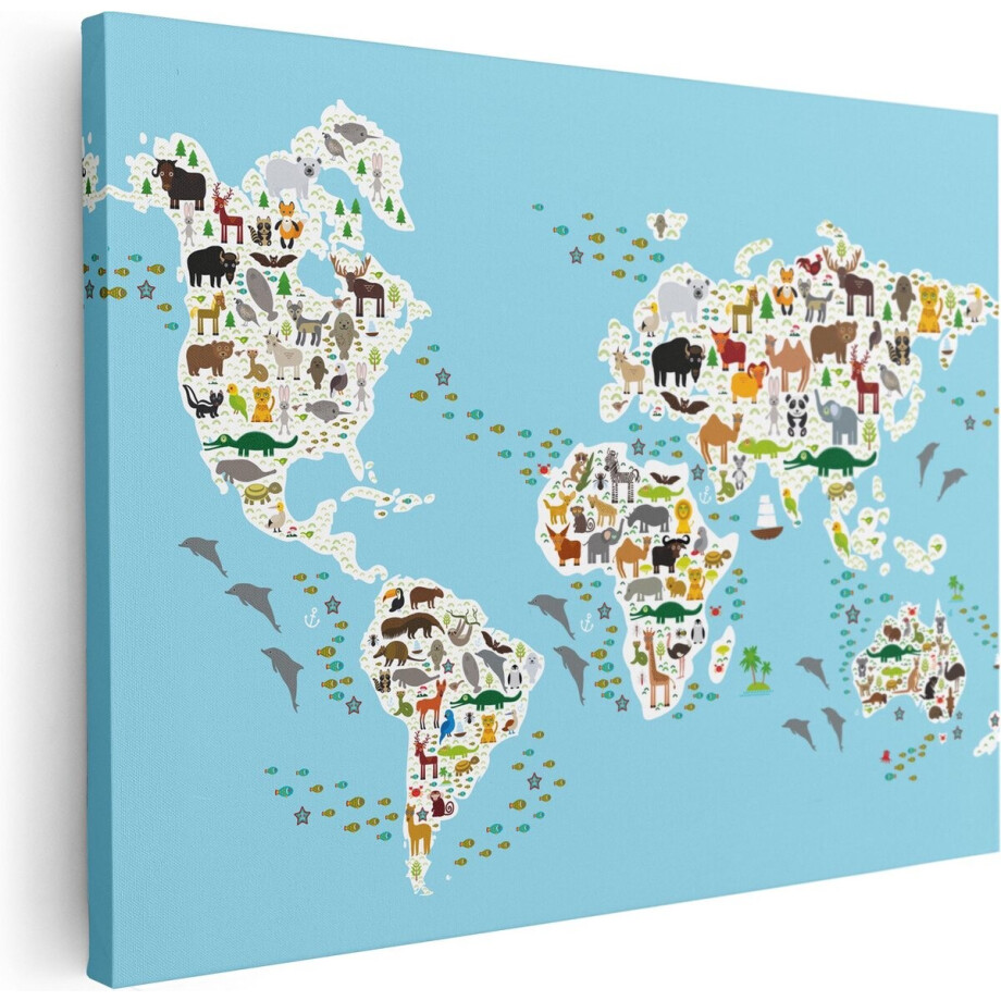 Artaza Canvas Schilderij Wereldkaart Met Dieren - 40x30 - Klein - Foto Op Canvas - Canvas Print Artaza Canvas Schilderij Wereldkaart Met Dieren - 40x30 - Klein - Foto Op Canvas - Canvas Print afbeelding 1