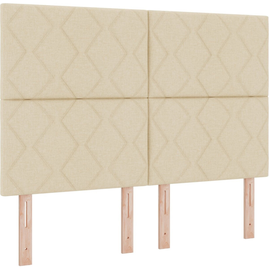 vidaXL - Boxspring - bed - met - hoofdeinde - Crème - 140 - x - 190 - cm - Stof afbeelding 1