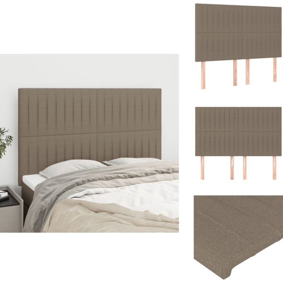 vidaXL Hoofdbord - Hoofdborden - Hoofdeinde - Houten Hoofdbord - Hoofdborden 4 st 72x5x78/88 cm stof taupe afbeelding 1