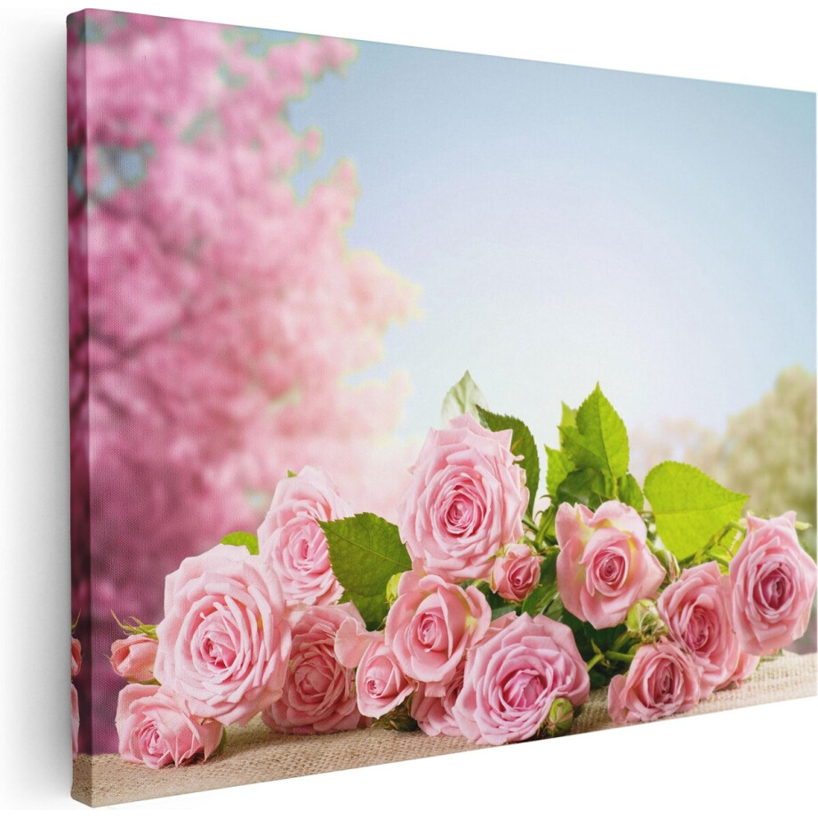 Artaza Canvas Schilderij Boeket Roze Rozen Bloemen - 40x30 cm - Klein - Wanddecoratie Woonkamer - Schilderijen - Muurdecoratie afbeelding 1