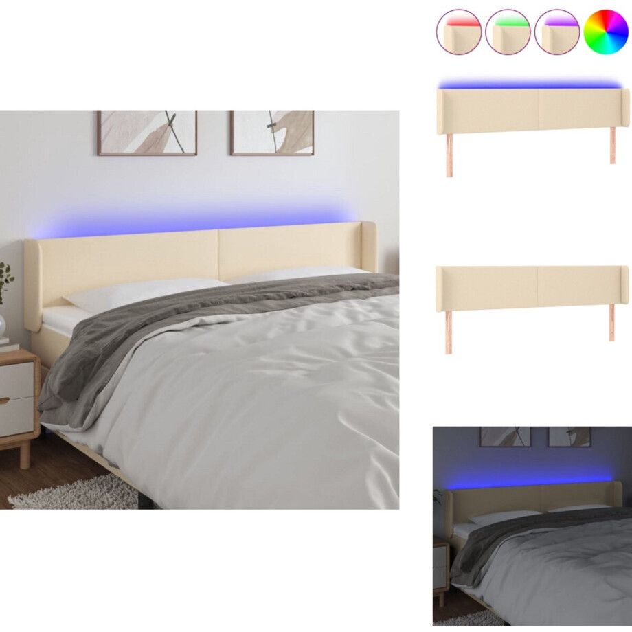 vidaXL Hoofdbord - Hoofdborden - Hoofdeinde - Houten Hoofdbord - Hoofdbord LED 183x16x78/88 cm stof crèmekleurig vidaXL Hoofdbord - Hoofdborden - Hoofdeinde - Houten Hoofdbord - Hoofdbord LED 183x16x78/88 cm stof crèmekleurig afbeelding 1